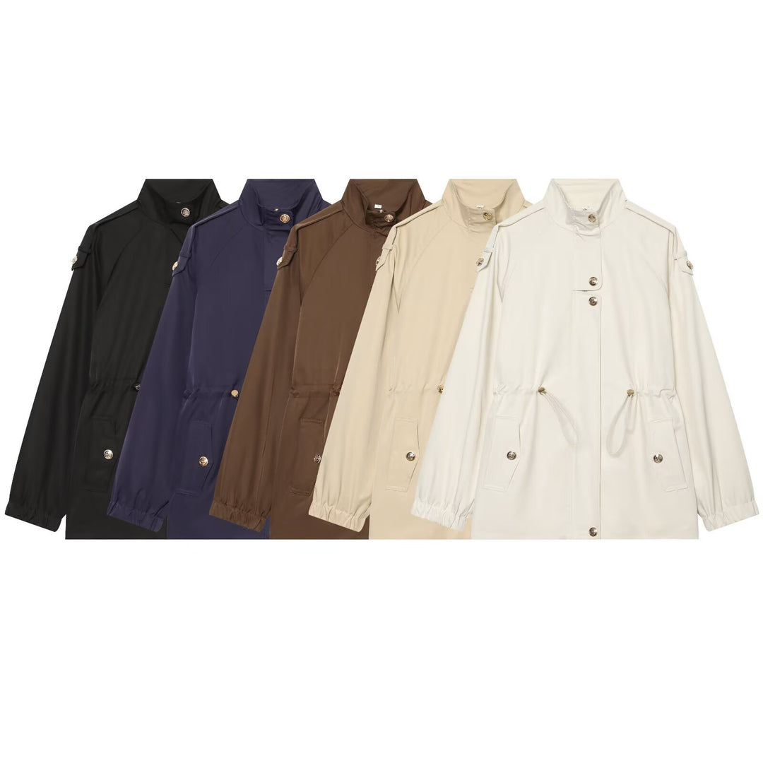 Damen leichter Parka mit Stehkragen, Tunnelzugtaillierung und Schulterpatten Shop Nory