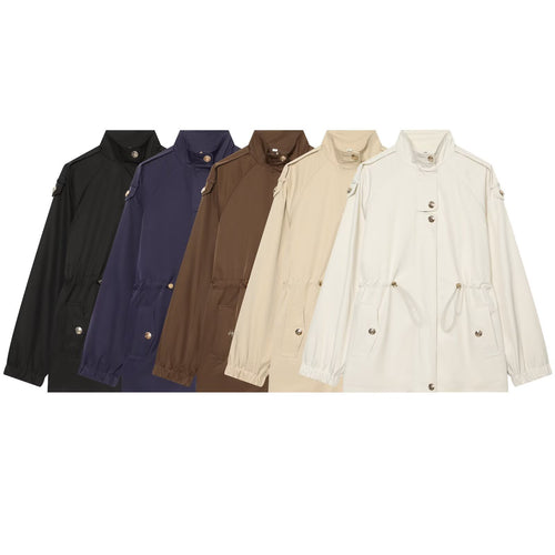 Damen leichter Parka mit Stehkragen, Tunnelzugtaillierung und Schulterpatten Shop Nory