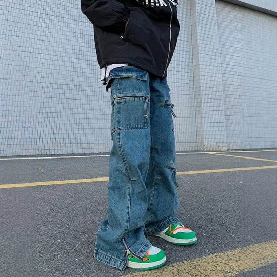 Herren Modische Cargo-Jeans mit Reißverschlüssen Shop Nory