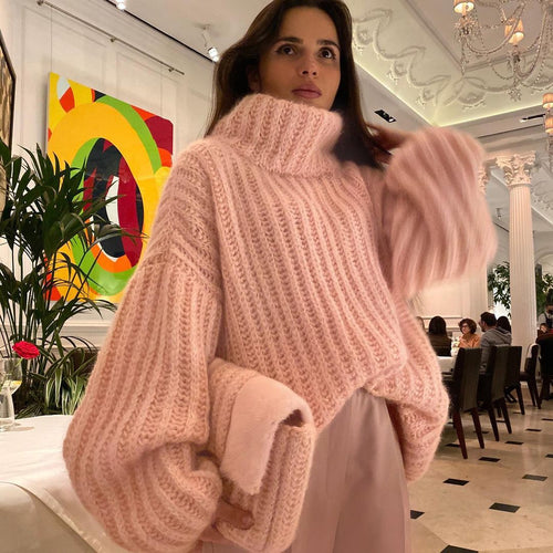 Damen Oversized Grobstrick-Rollkragenpullover mit voluminösen Ärmeln Shop Nory