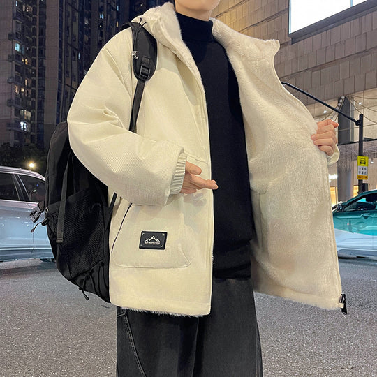 Herren Oversize Kapuzenjacke mit Teddyfutter, Zwei-Wege-Reißverschluss und Utility-Taschen Shop Nory