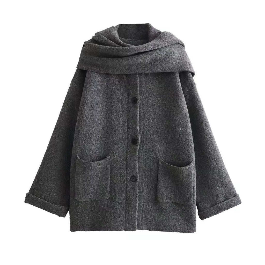 Damen elegante Oversize-Jacke aus warmer Wolle mit Taschen