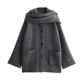 Damen elegante Oversize-Jacke aus warmer Wolle mit Taschen