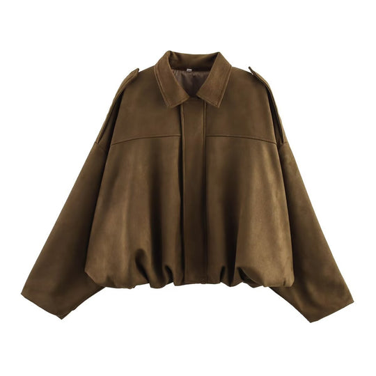 Damen nan Oversize-Kurzjacke mit Ballon-Saum, Schulterpatten und verdeckter Frontleiste Shop Nory