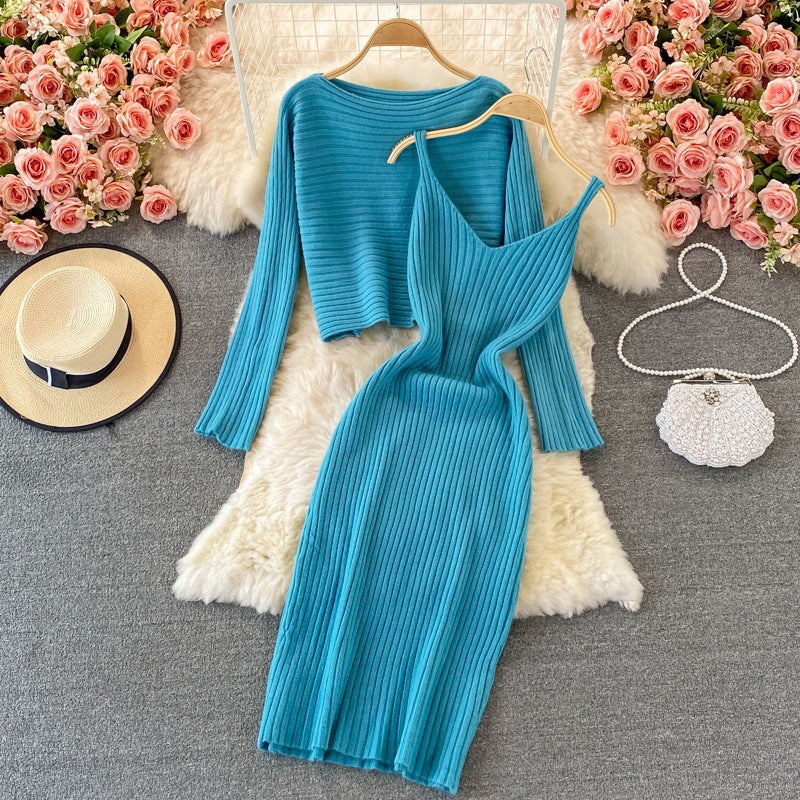 Damen Modisches Strickkleid- und Oberteil-Set Shop Nory
