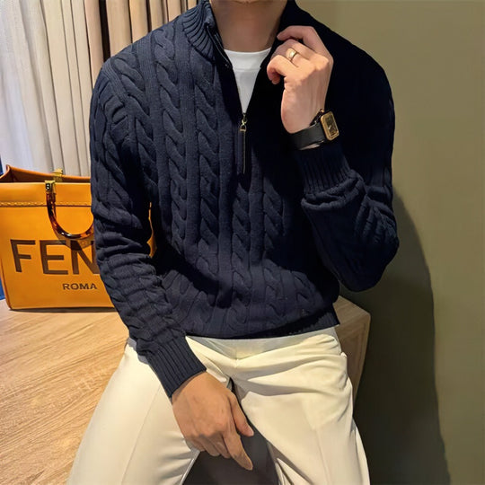 Herren Zopfstrick-Halbzip-Pullover mit Stehkragen Shop Nory