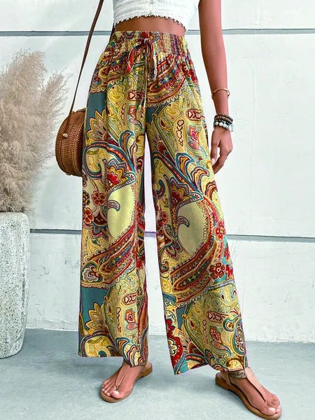Damen weite Hochwasserhose mit Paisleymuster