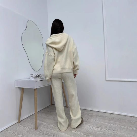 Damen Weiches Strick-Loungewear-Set mit Oversize-Pullover und weiter Palazzo-Hose Shop Nory