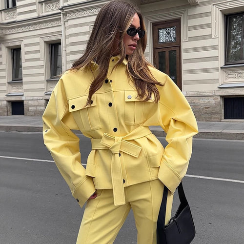 Damen Utility-Blazer mit Bindegürtel und hochtaillierter Bundhose Shop Nory
