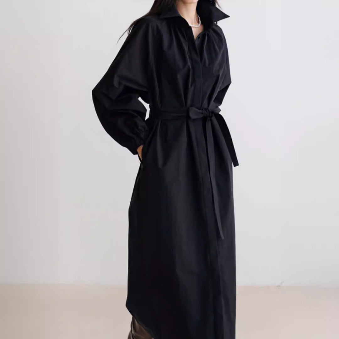 Damen Hemdkleid mit Taillengürtel, Stehkragen und Ballonärmeln Shop Nory