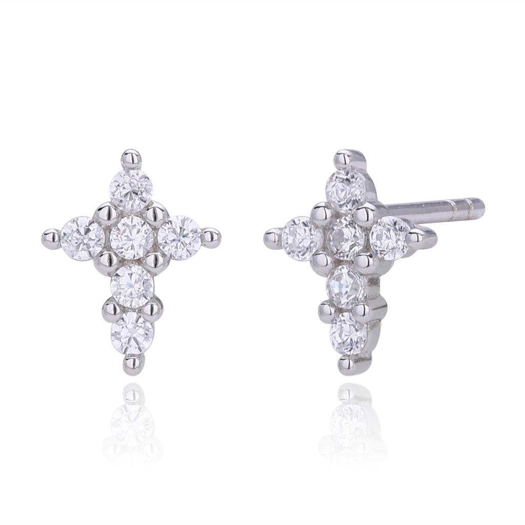 Damen Ohrstecker im Kreuzdesign mit funkelnden Zirkonsteinen aus 925 Sterling Silber Shop Nory