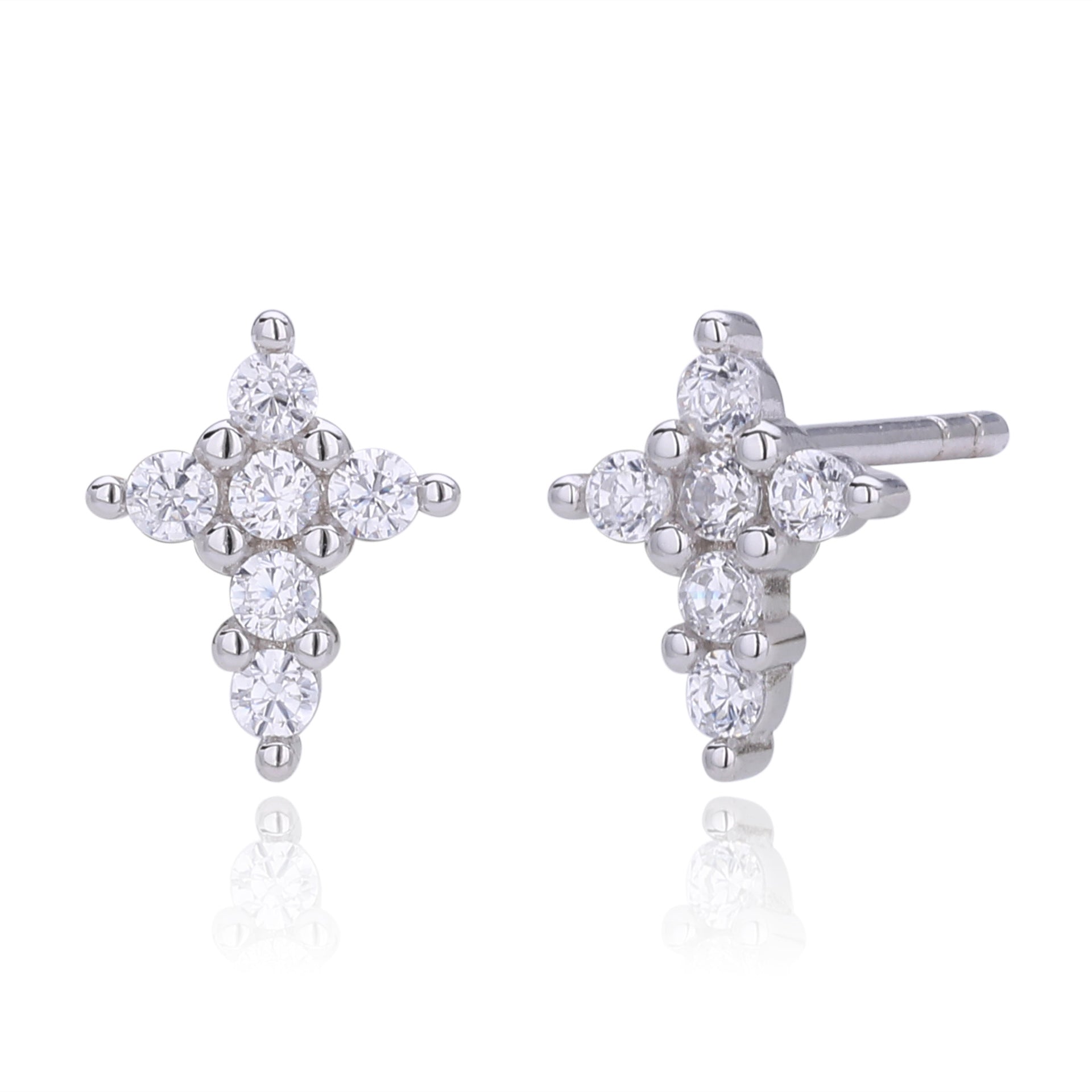 Damen Ohrstecker im Kreuzdesign mit funkelnden Zirkonsteinen aus 925 Sterling Silber Shop Nory
