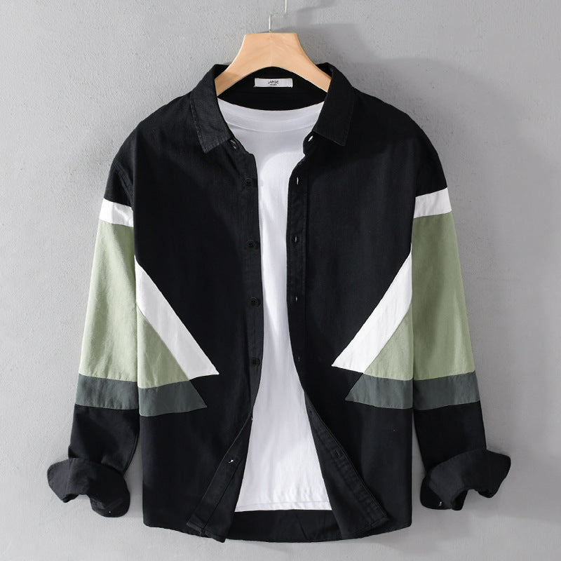 Herren Colorblock-Hemd aus Baumwollmix mit langen Ärmeln und kontrastierenden Paneelen Shop Nory
