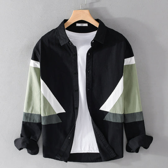 Herren Colorblock-Hemd aus Baumwollmix mit langen Ärmeln und kontrastierenden Paneelen Shop Nory