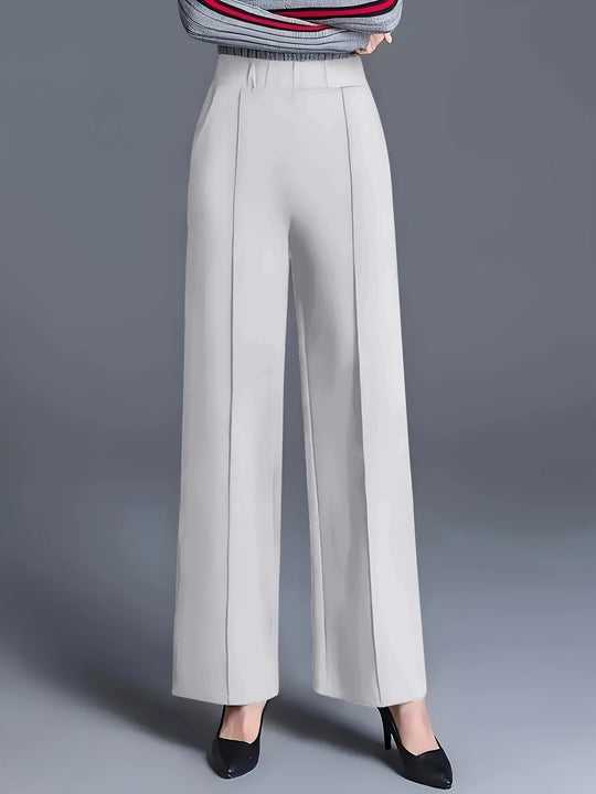 Damen High-Waist Weite Bein Stretch Crepe Plissierte Front Hose Shop Nory