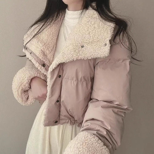 Damen nan kurze gesteppte Pufferjacke mit Teddykragen, krempelbaren Ärmeln und Tunnelzugsaum Shop Nory