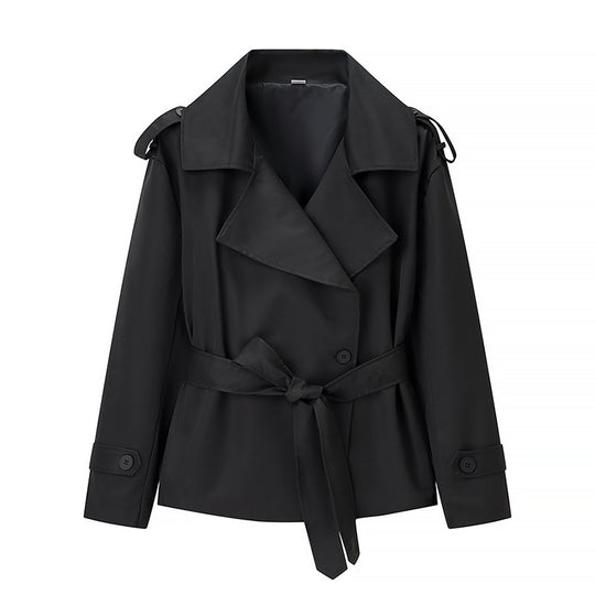 Damen Kurzer Trenchcoat mit Bindegürtel und Doppelreiher Shop Nory