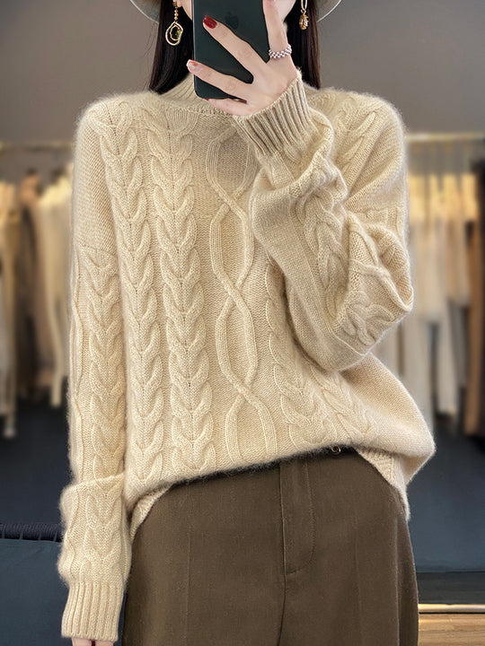 Damen Oversize-Zopfmuster-Pullover mit Mohair-Optik und gerippten Bündchen Shop Nory