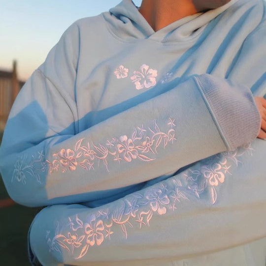 Damen Kapuzenpullover mit floralem Stickereien und bedrucktem Kapuzenfutter Shop Nory