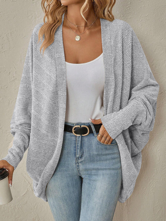 Damen Oversize Offener Strickcardigan mit Strukturstrick und weiten Trompetenärmeln Shop Nory