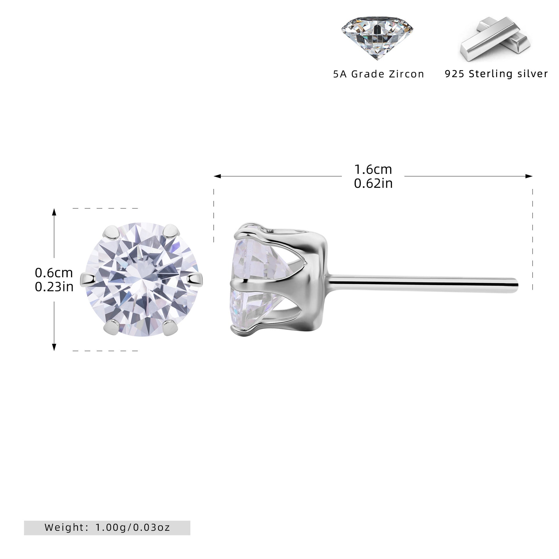 Damen Ohrstecker mit funkelnden 5A Zirkonsteinen aus hochwertigem 925 Sterling Silber Shop Nory