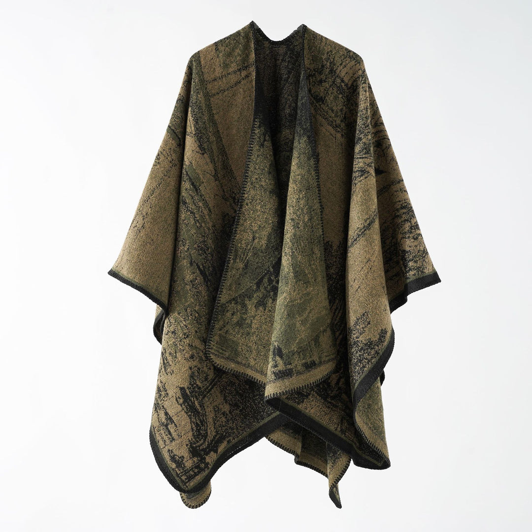 Damen Jacquard-Poncho-Überwurf mit weitem Kimono-Fall und softem Wollmix Shop Nory