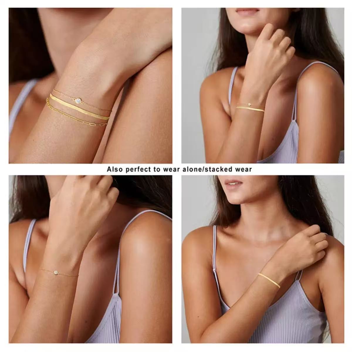 Damen stilvolles Armband-Set mit eleganten Glieder- und Kristallelementen Shop Nory