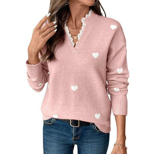 Damen Kuscheliger Pullover mit Herzschnittmuster Shop Nory