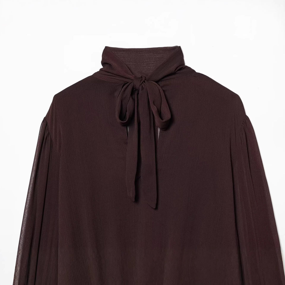 Damen Kurzgeschnittene Wickelbluse mit Stehkragen und voluminösen Ballonärmeln Shop Nory