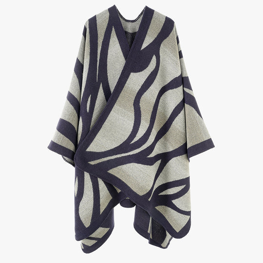 Damen Strukturstrick-Cape mit asymmetrischem Wickelfall und Jacquardmuster Shop Nory