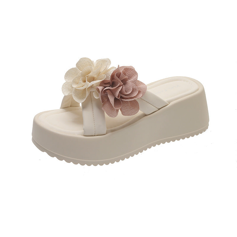 Damen modische Plateau-Sandalen mit Blumen-Applikationen