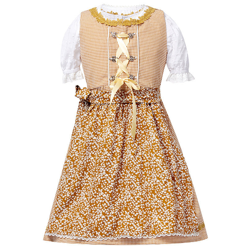 Damen nan traditionelles Trachtenkleid-Set mit geschnürtem Mieder, bestickter Puffbluse und abnehmbarer Schürze Shop Nory