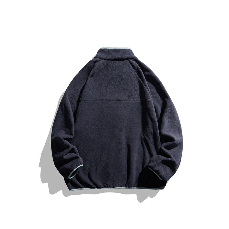 Unisex Fleecejacke mit durchgehendem Reißverschluss im Oversize-Boxy-Schnitt, Stehkragen und Kontrastpaspel Shop Nory