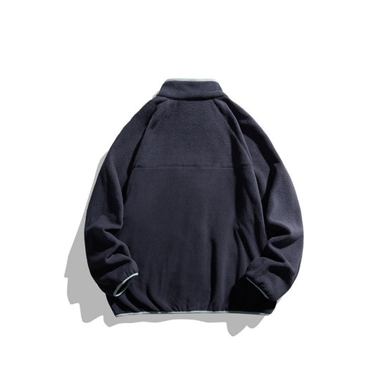 Unisex Fleecejacke mit durchgehendem Reißverschluss im Oversize-Boxy-Schnitt, Stehkragen und Kontrastpaspel Shop Nory