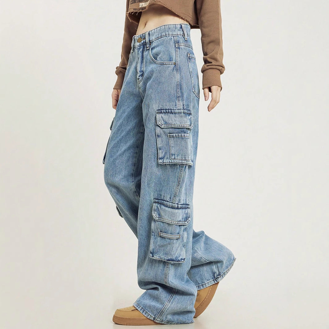 Damen Weite Cargo-Denim-Jeans mit mehreren Klapptaschen und relaxed Fit Shop Nory