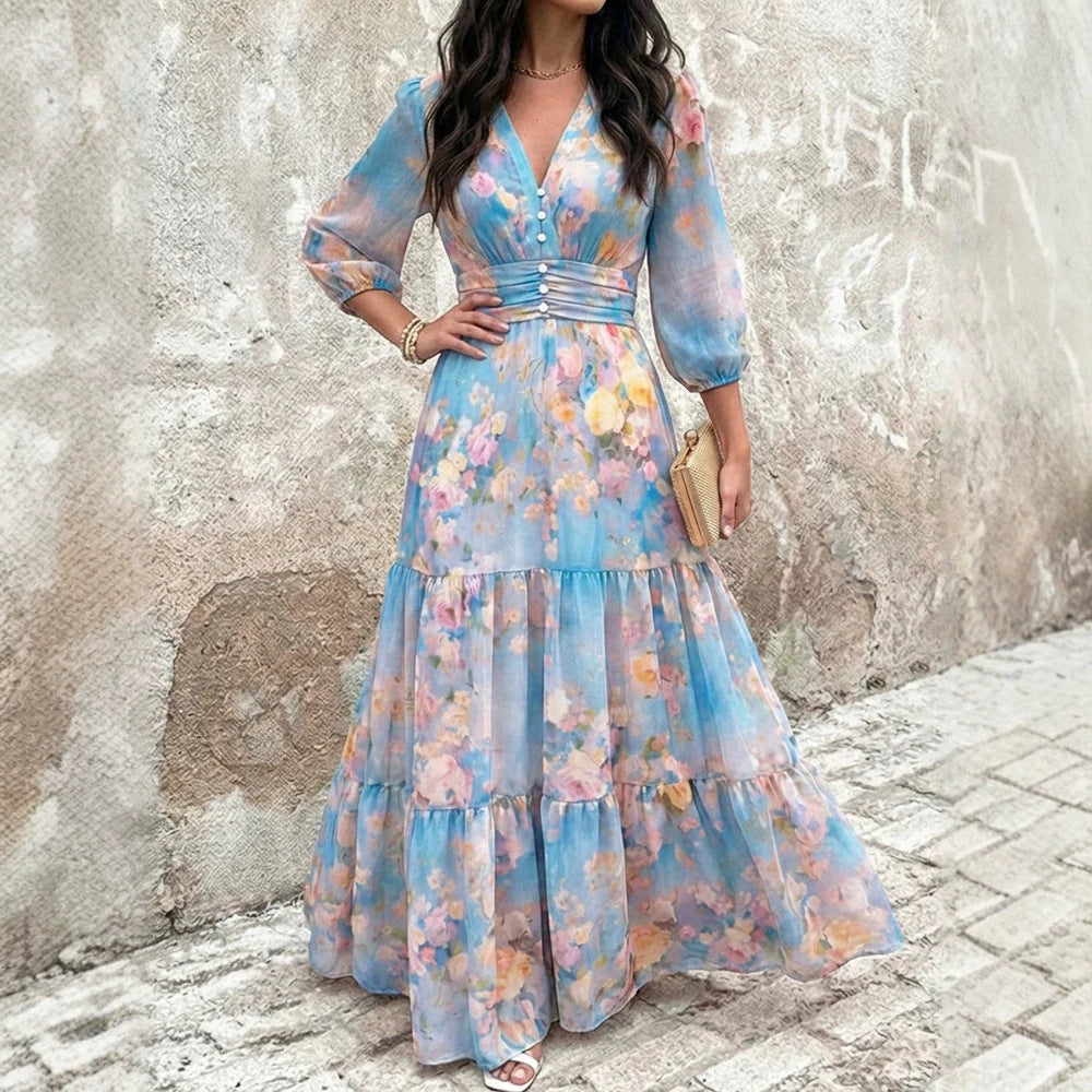 Damen Maxikleid mit Wickeloptik, V-Ausschnitt und geraffter Taillenpartie Shop Nory