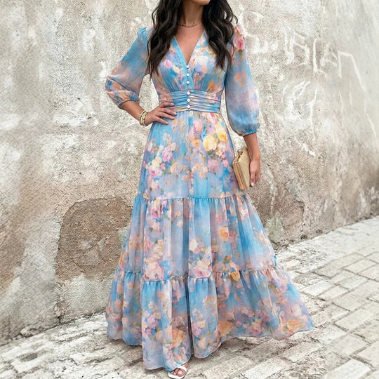 Damen Maxikleid mit Wickeloptik, V-Ausschnitt und geraffter Taillenpartie Shop Nory