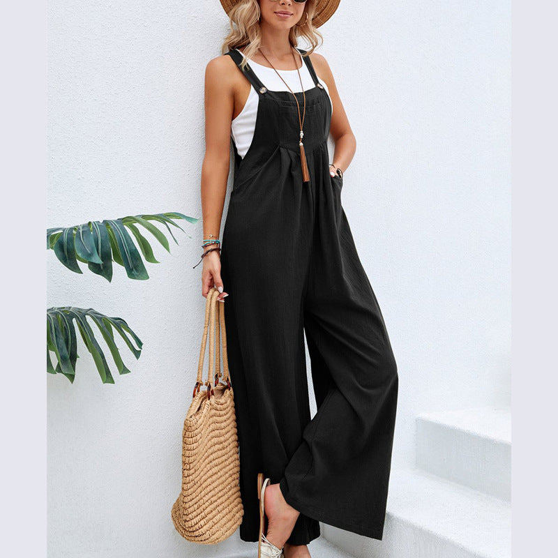 Damen Lässiger Jumpsuit mit weitem Bein und verstellbaren Trägern