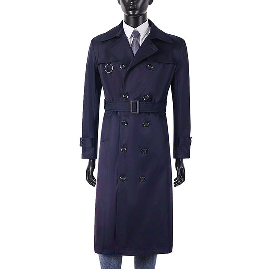 Herren Doppelreihiger Trenchcoat mit Taillierung, Reverskragen und dekorativem Metallring Shop Nory
