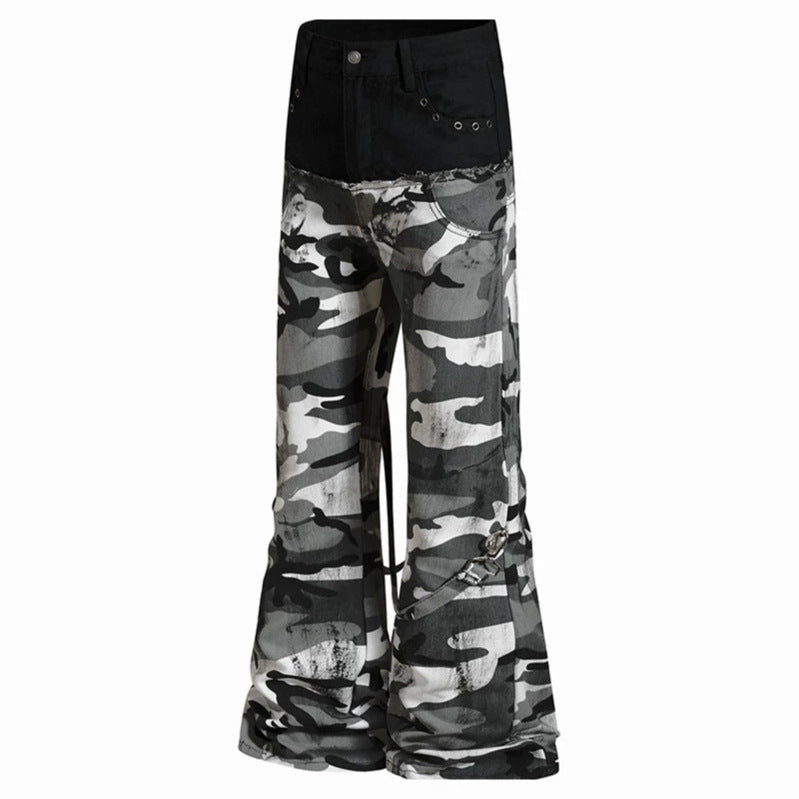 Damen Weite High‑Waist Cargohose im Camouflage‑Look mit Bondage‑Riemen Shop Nory