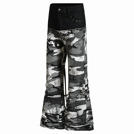 Damen Weite High‑Waist Cargohose im Camouflage‑Look mit Bondage‑Riemen Shop Nory