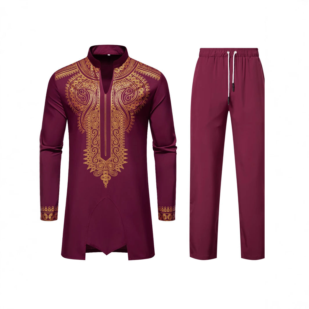 Herren Traditionelles besticktes Tunika‑Set mit Mandarinkragen und elastischer Hose Shop Nory