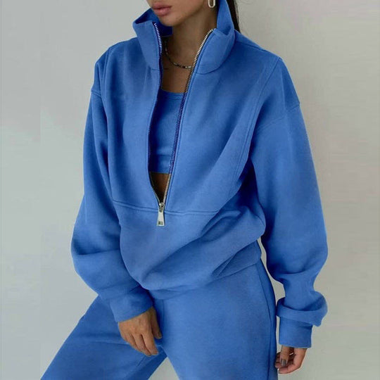 Jogginganzug Damen sportlich elegant mit Oversize-Hoodie und hohem Kragen