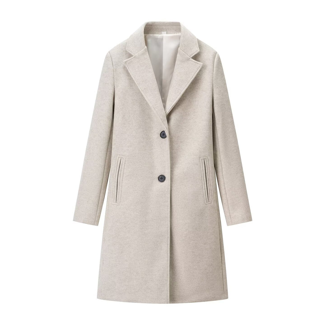 Damen Eleganter Longline-Wollmixmantel mit Reverskragen und Leistentaschen Shop Nory