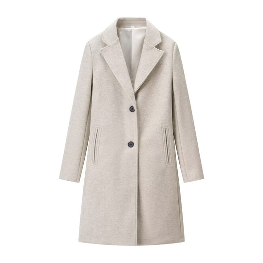 Damen Eleganter Longline-Wollmixmantel mit Reverskragen und Leistentaschen Shop Nory