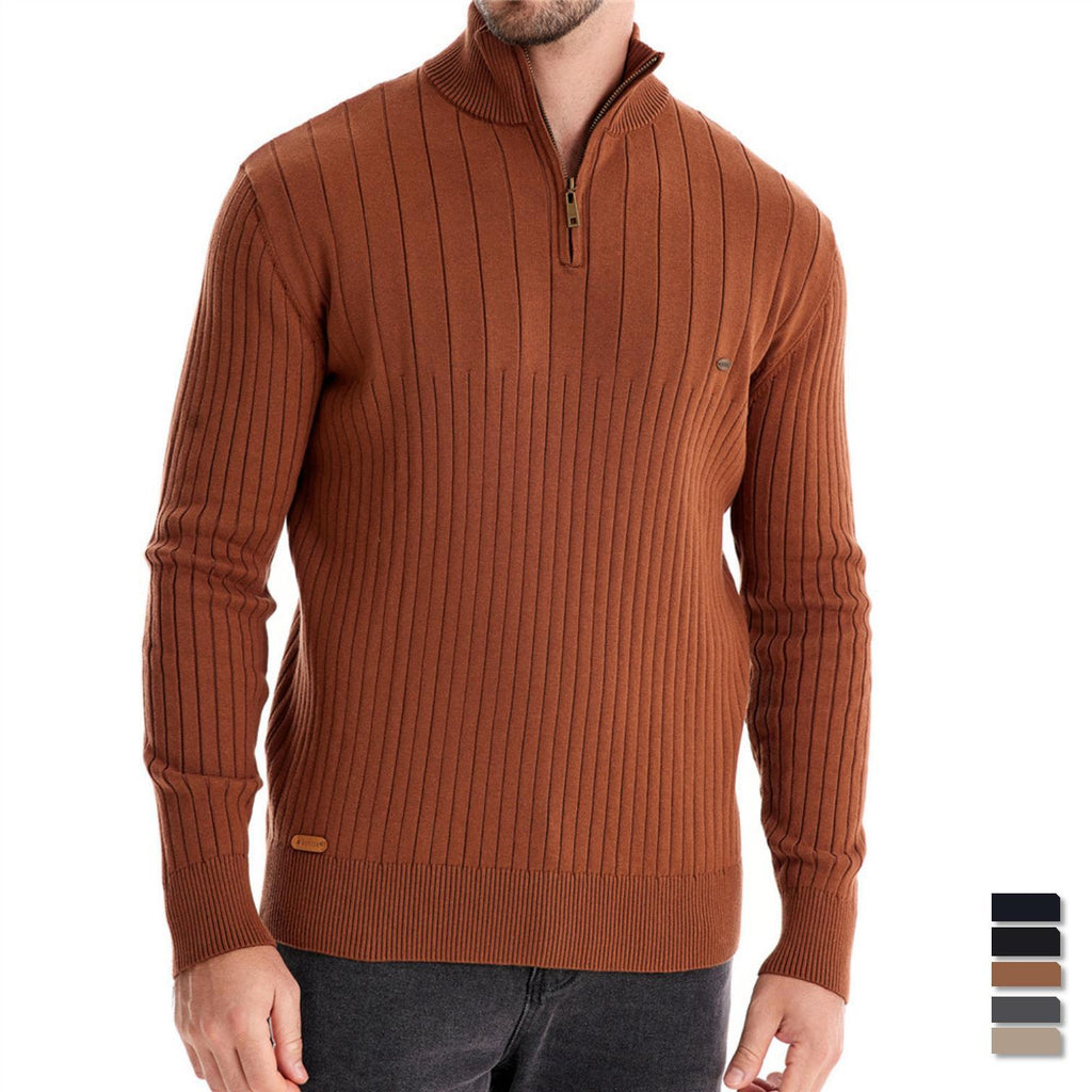 Herren Pullover mit halbem Reißverschluss und Rippstruktur