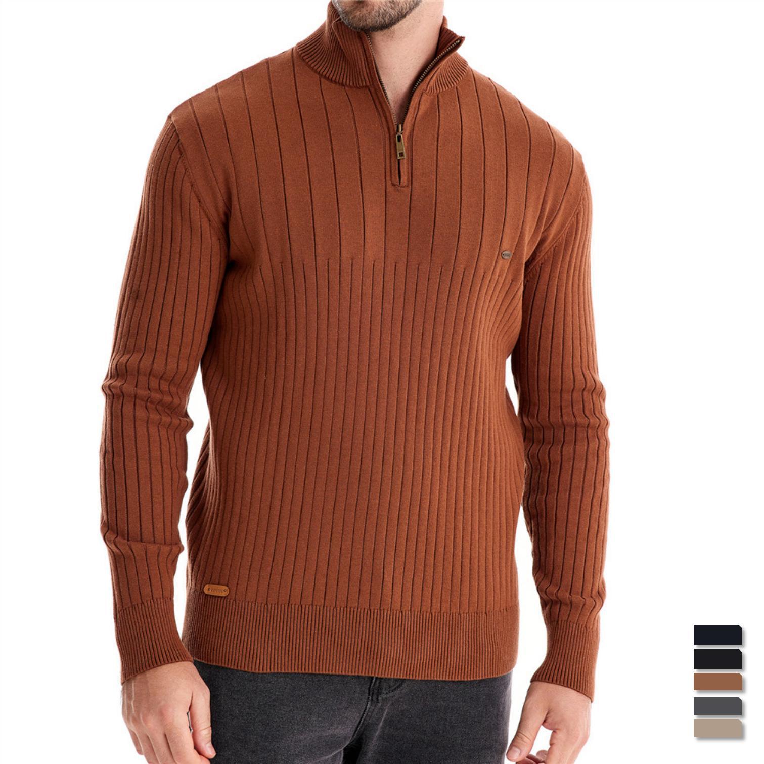 Herren Pullover mit halbem Reißverschluss und Rippstruktur