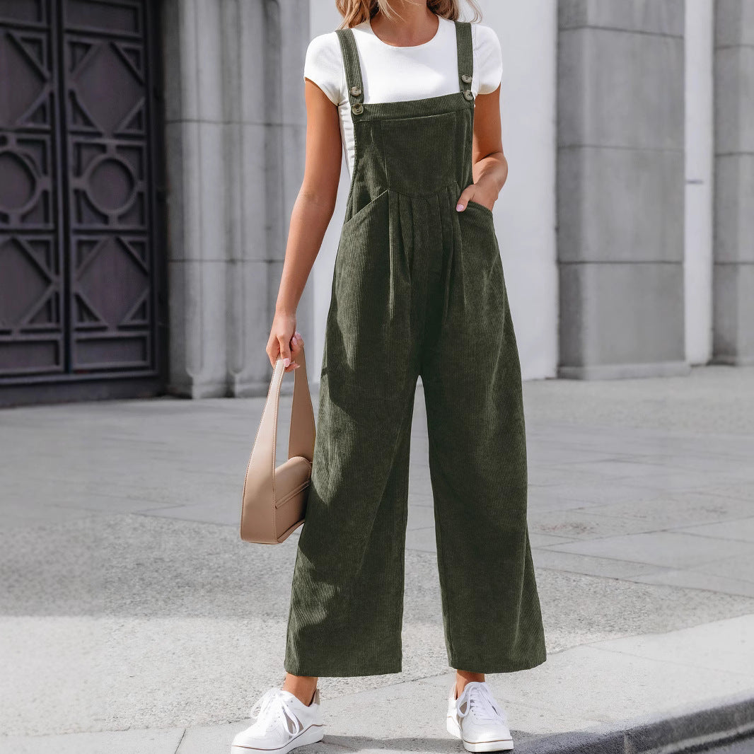 Damen Lässige Cord-Latzhose mit weitem Bein & verstellbaren Trägern Shop Nory