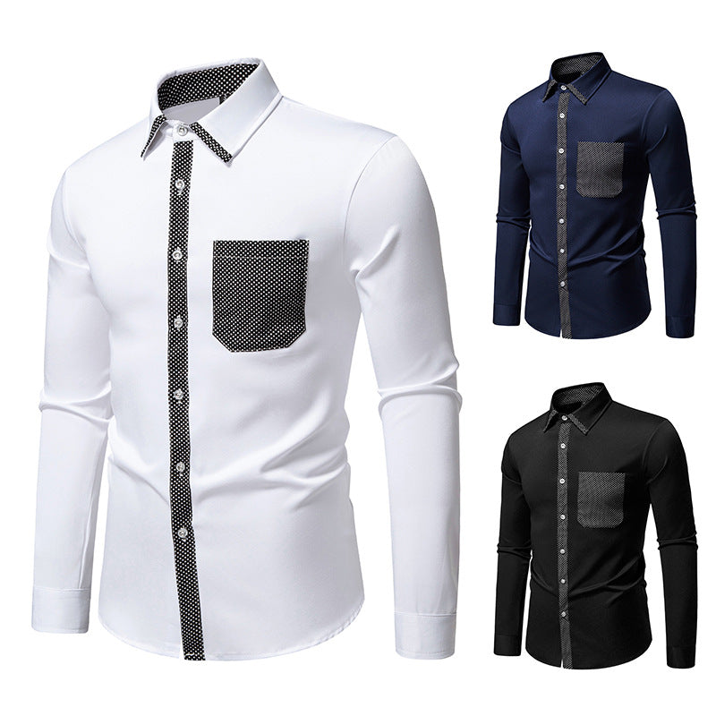 Herren Feines Langarm-Hemd mit Kontrastpunkt-Details, Slim-Fit und Brusttasche Shop Nory
