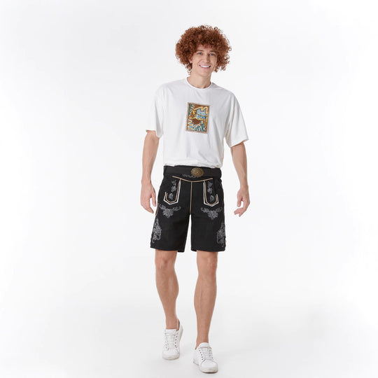 Herren nan kurze Trachtenlederhose mit filigranen Stickereien und Zierschnalle Shop Nory